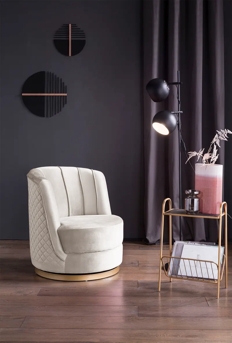 Drehsessel aus Samt, Beige/Gold, Ansicht 6