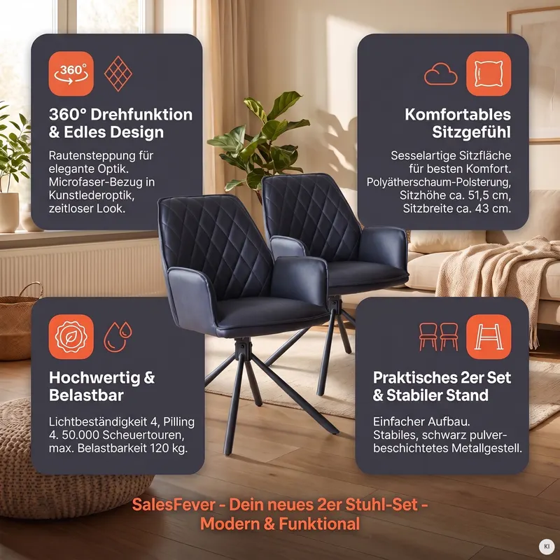 Armlehnstuhl, dunkelblau, 2er-Set mit Drehfunktion, Ansicht 6