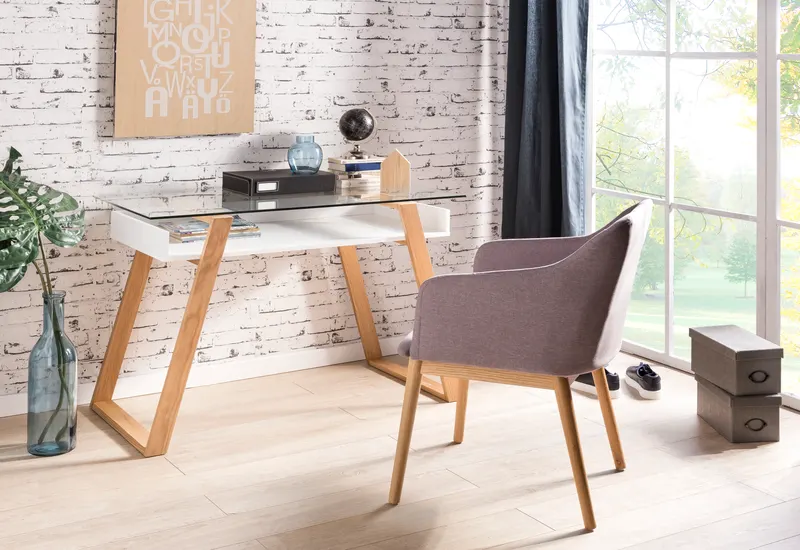 Schreibtisch 110 × 55 × 75 cm, weiß und Eiche, Ansicht 2