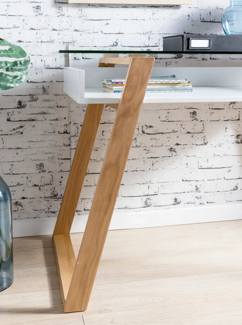 Schreibtisch 110 × 55 × 75 cm, weiß und Eiche, Ansicht 3