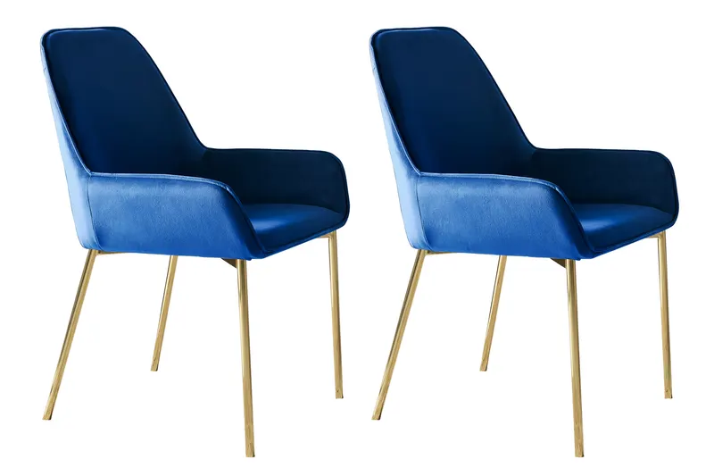 Esszimmerstuhl 2er Set Blau Samt, Blau, Gold