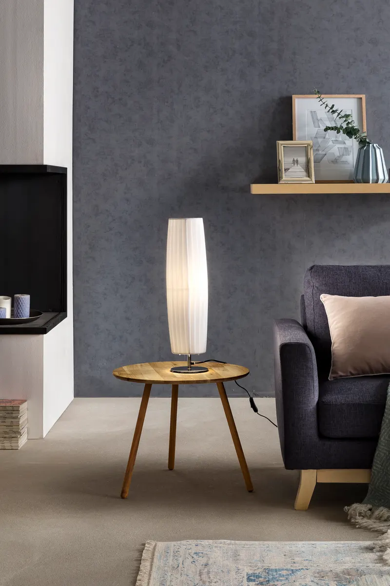 Tischlampe 60 cm rund, weiß und chrom, Ansicht 3