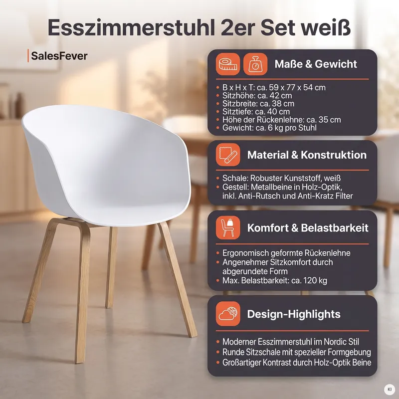 Esszimmerstuhl 2er Set weiß, Ansicht 8