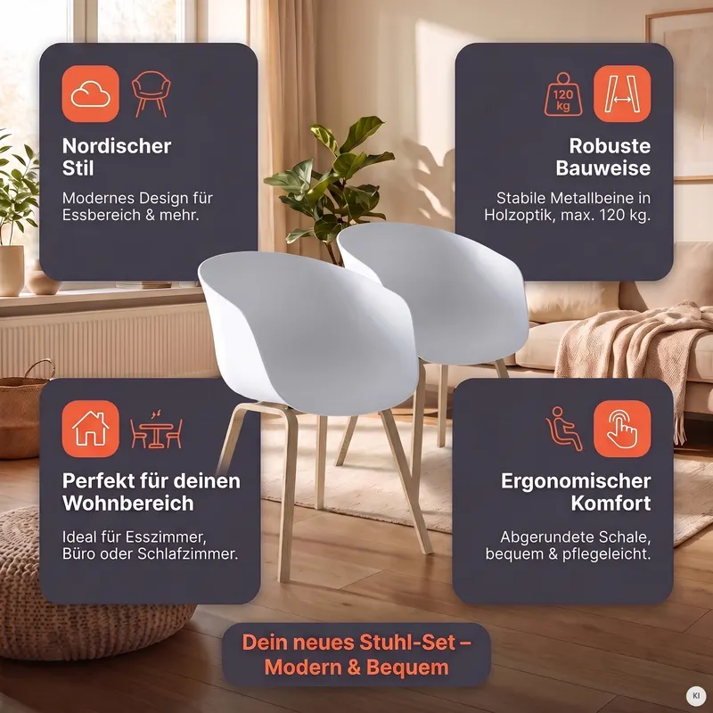 Esszimmerstuhl 2er Set weiß, Ansicht 9