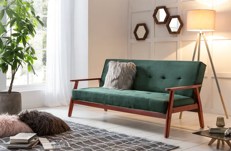 Schlafsofa skandinavisch Samt tannengrün, Ansicht 3