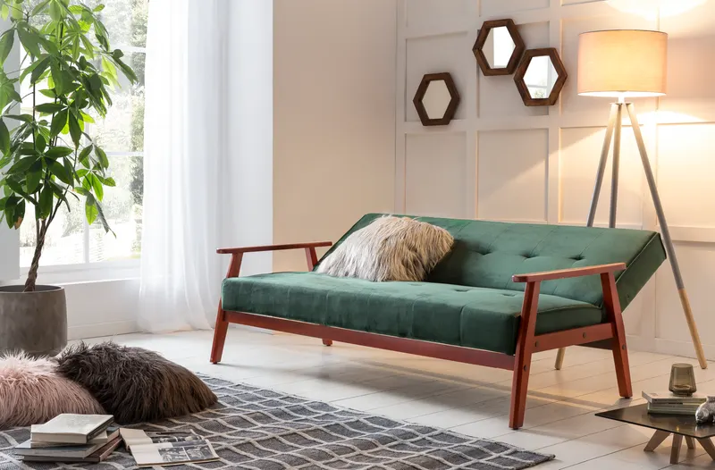 Schlafsofa skandinavisch Samt tannengrün, Ansicht 4