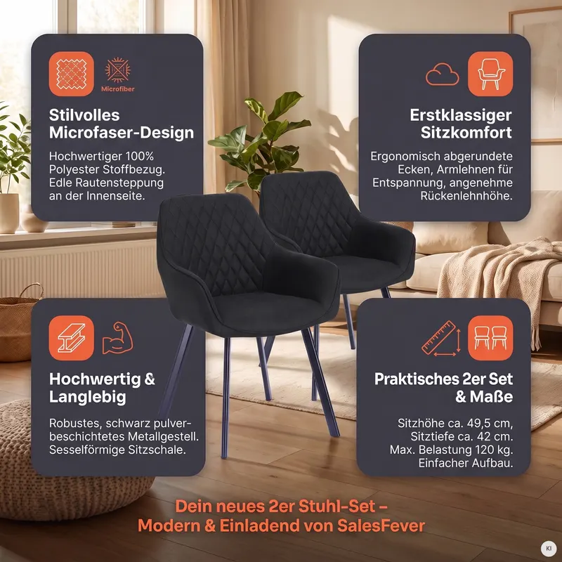 Armlehnstuhl 2er Set anthrazit Microfaser, Ansicht 9