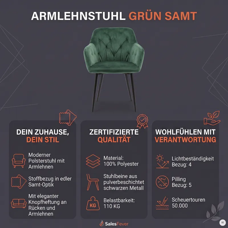 Armlehnstuhl grün Samt, Ansicht 11