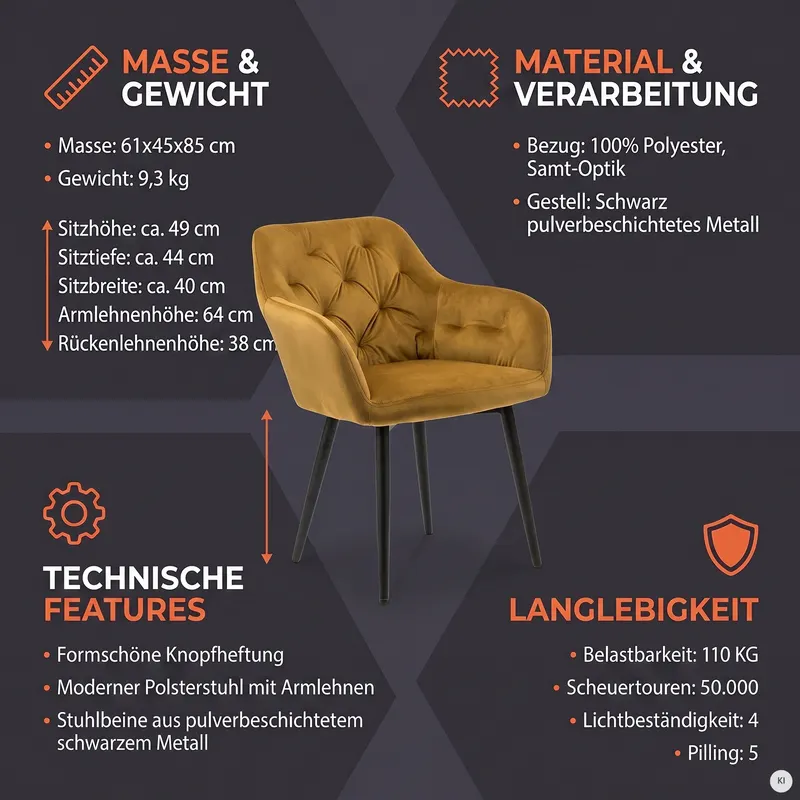 Armlehnstuhl gelb Samt, Ansicht 10