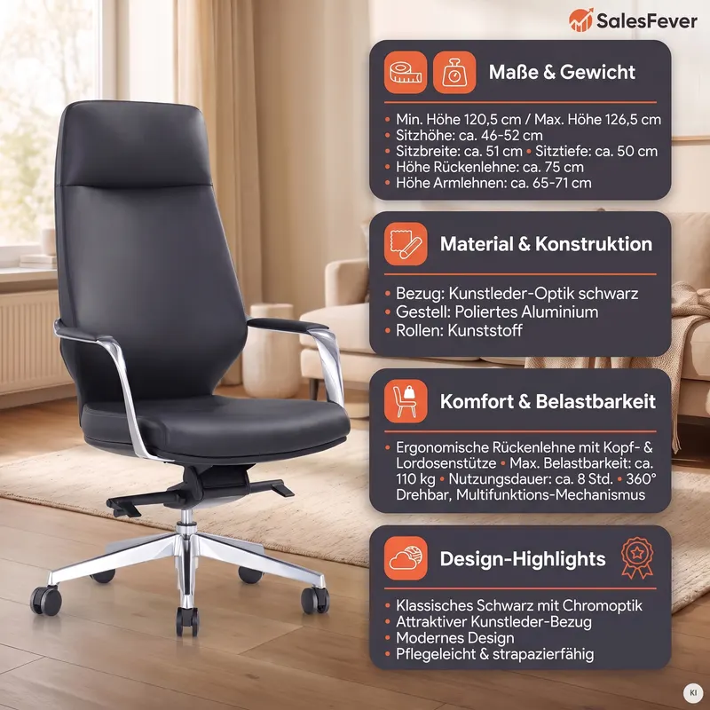Bürostuhl Kunstleder-Optik schwarz, Ansicht 10