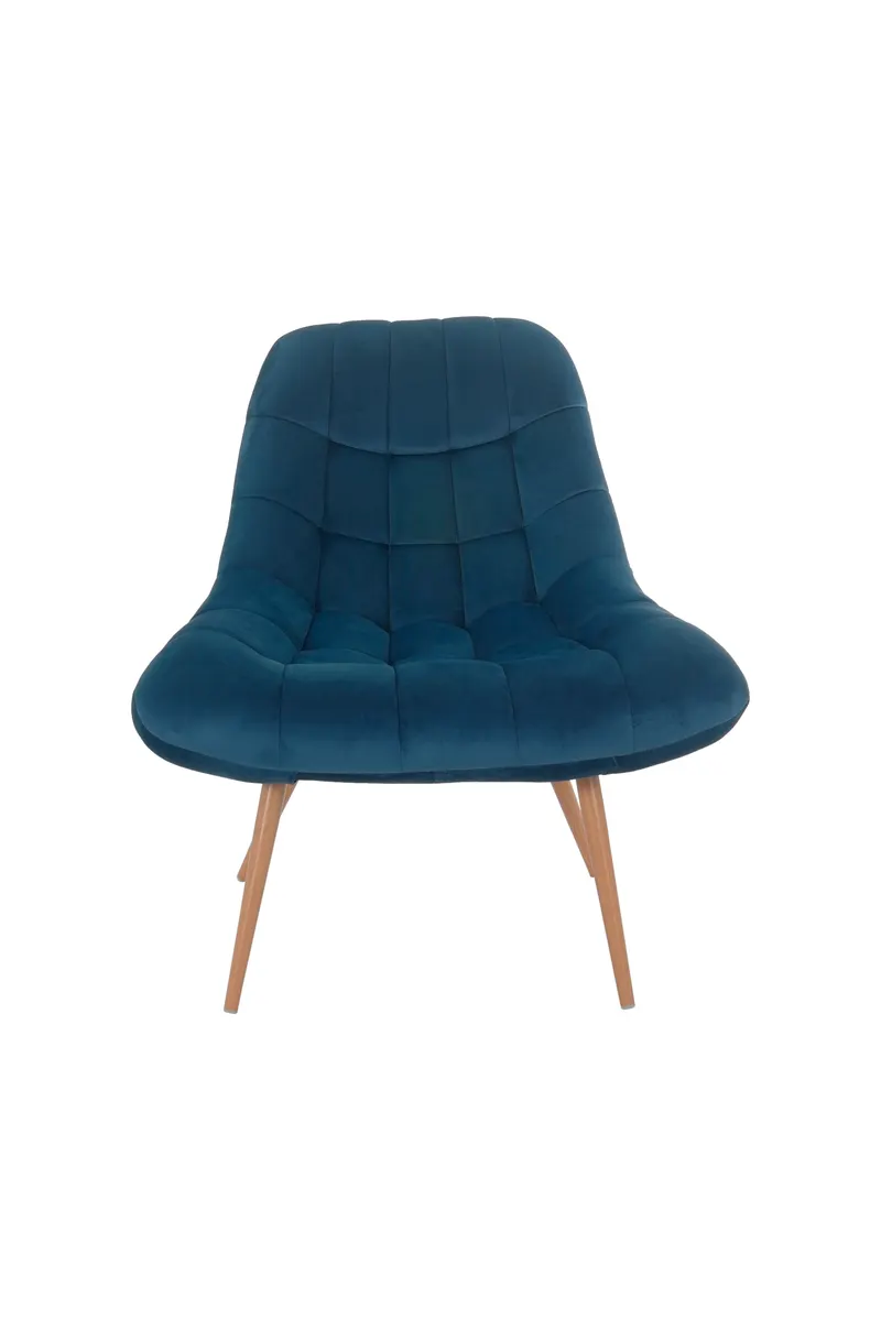 Chicago XXL-Sessel aus Samt mit Metallbeinen in Holzoptik, Blau