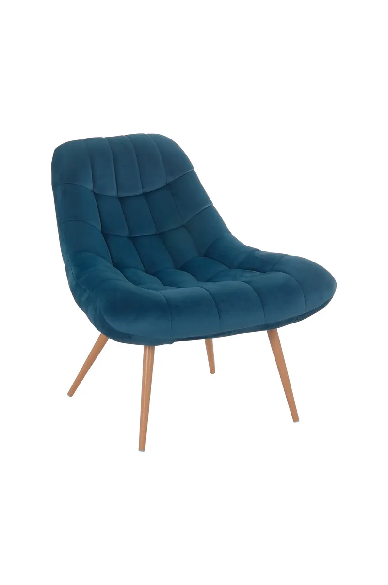 XXL-Sessel blau aus Samt mit Metallbeinen in Holzoptik, Ansicht 2