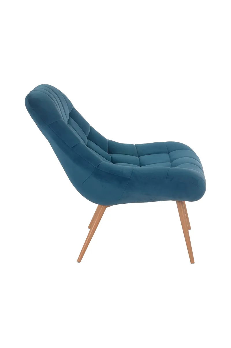 XXL-Sessel blau aus Samt mit Metallbeinen in Holzoptik, Ansicht 3