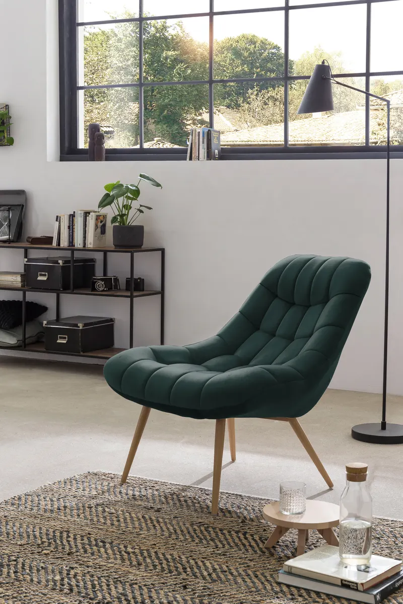 Sessel XXL Samt grün Metall Holzoptik, Ansicht 6
