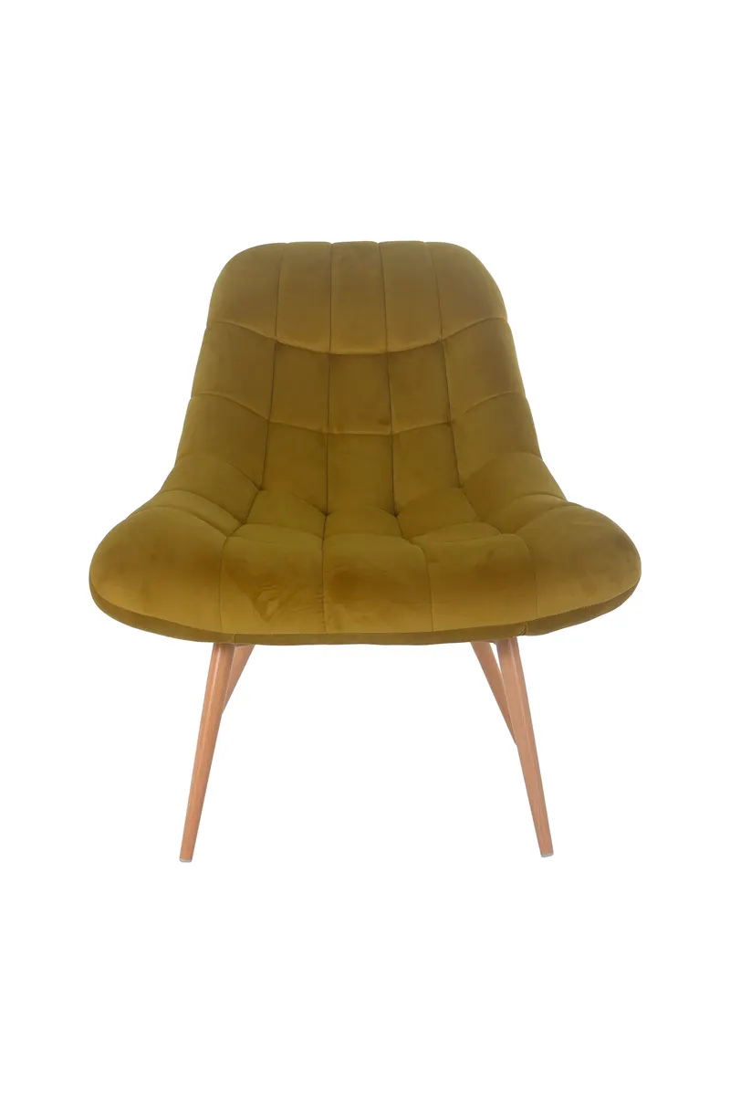 Sessel XXL Samt gelb Metall Holzoptik, Ansicht 1
