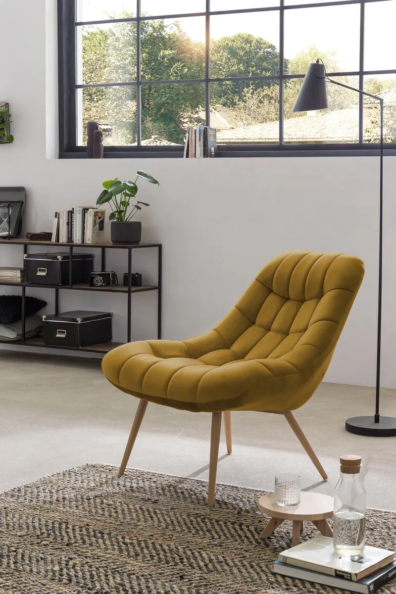 Sessel XXL Samt gelb Metall Holzoptik, Ansicht 6