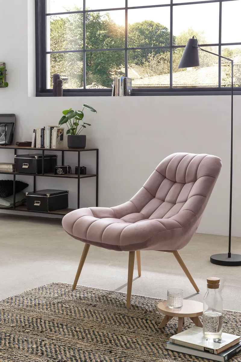 Sessel XXL Samt rosa Metall Holzoptik, Ansicht 6