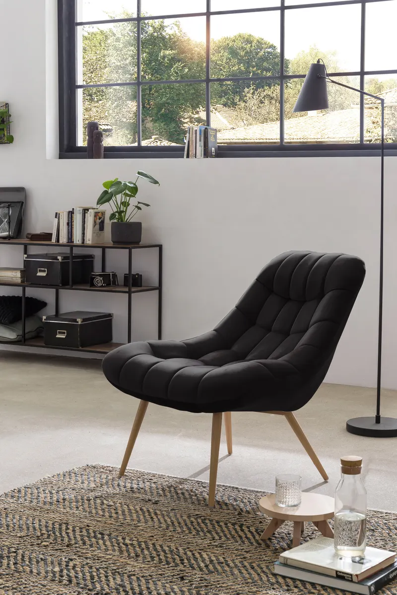 Sessel XXL Samt schwarz Metall Holzoptik, Ansicht 6