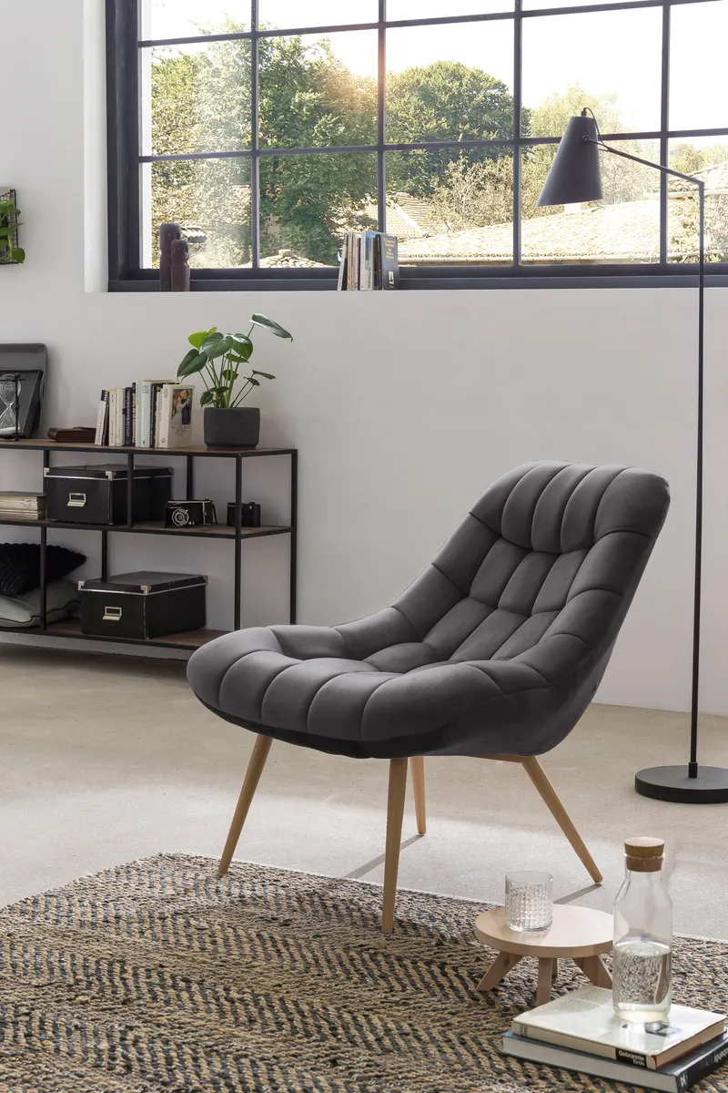 Sessel XXL Samt grau Metall Holzoptik, Ansicht 6