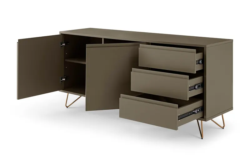 Sideboard mit 2 Türen und 3 Schubladen, Grau/Gold, Ansicht 3
