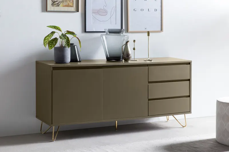 Sideboard mit 2 Türen und 3 Schubladen, Grau/Gold, Ansicht 6