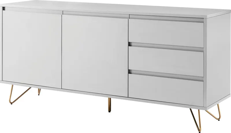 Sideboard mit 2 Türen und 3 Schubladen, Weiß/Gold, Ansicht 2