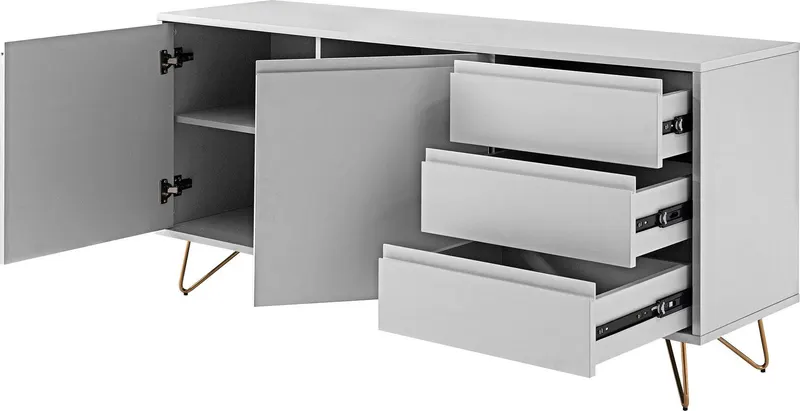 Sideboard mit 2 Türen und 3 Schubladen, Weiß/Gold, Ansicht 3