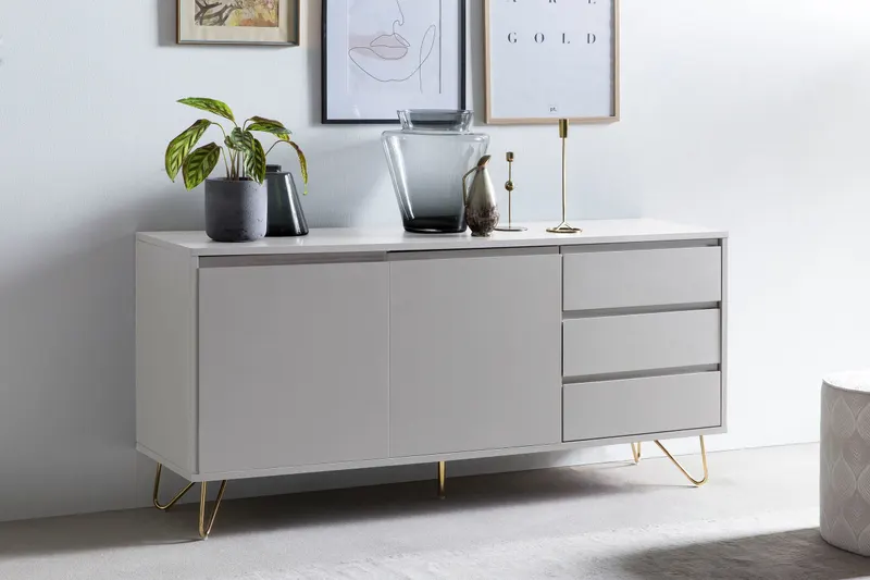 Sideboard mit 2 Türen und 3 Schubladen, Weiß/Gold, Ansicht 6