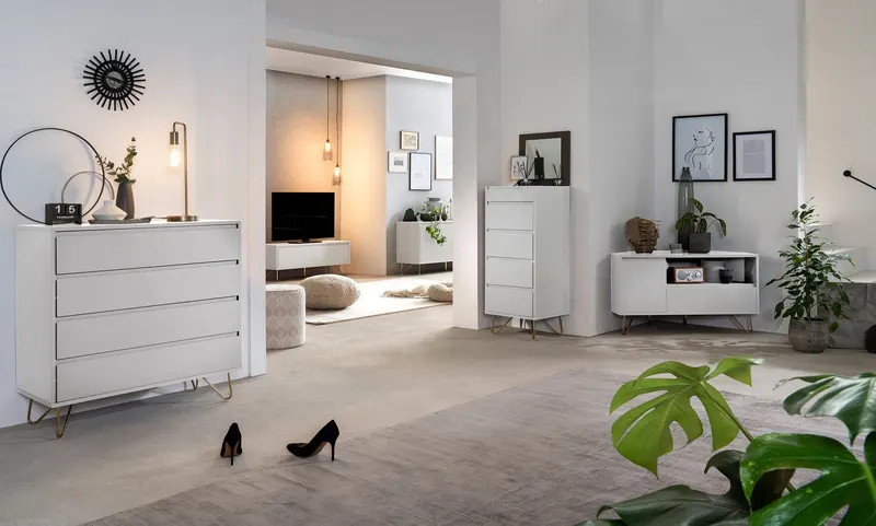 Sideboard mit 2 Türen und 3 Schubladen, Weiß/Gold, Ansicht 7