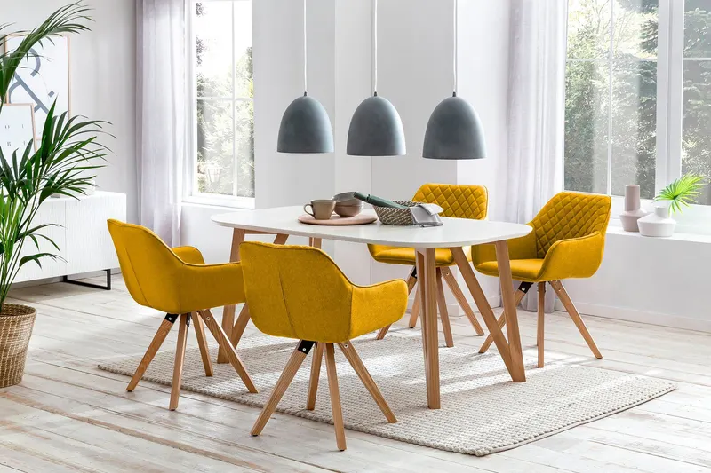 Essgruppe mit Tisch 180 × 90 cm, weiß und gelb, Ansicht 1