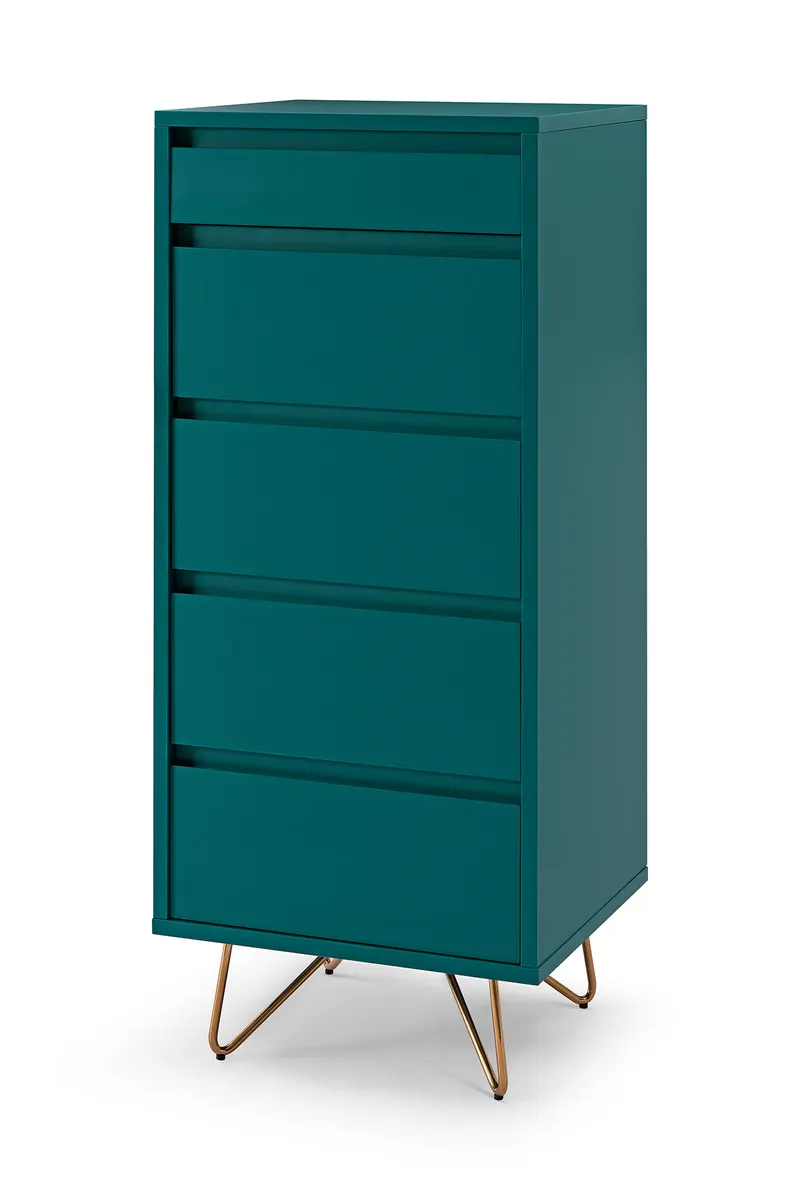 Lotta Hohe Kommode mit 4 Schubladen und Spiegel, Blau/Gold