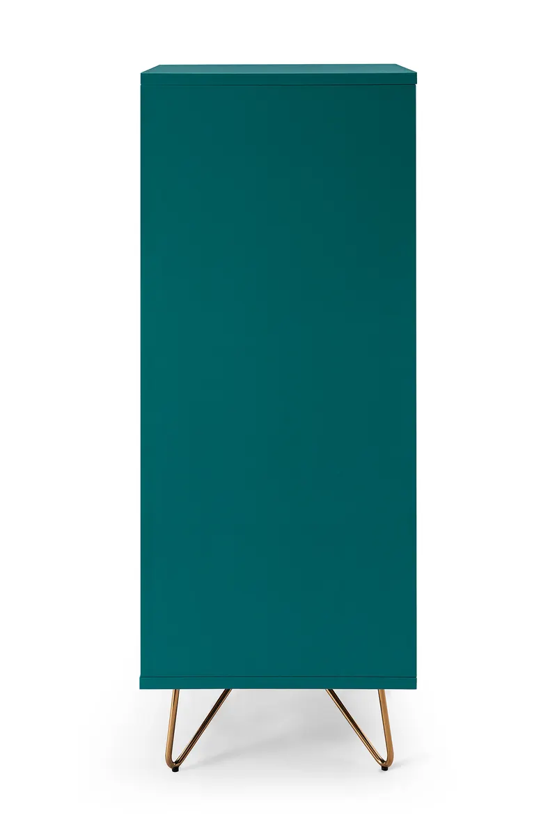 hohe Kommode mit 4 Schubladen und Spiegel, Blau/Gold, Ansicht 4