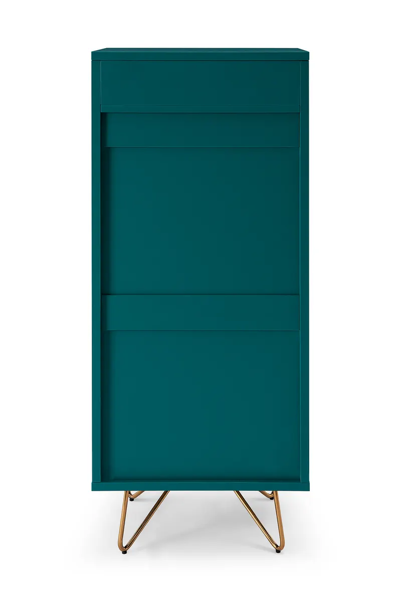 hohe Kommode mit 4 Schubladen und Spiegel, Blau/Gold, Ansicht 5