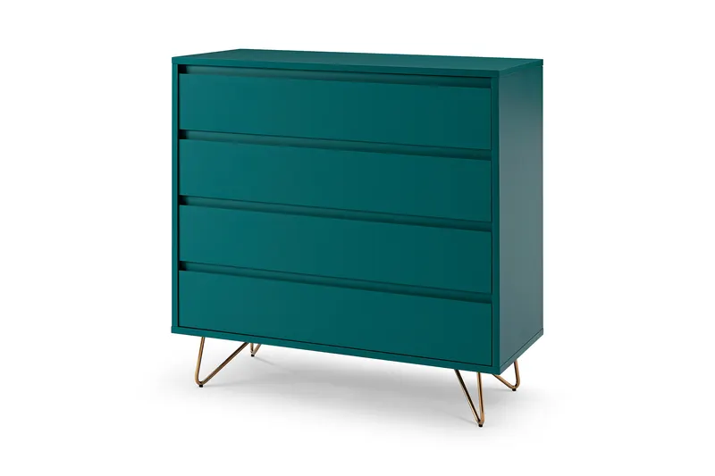 Kommode mit 4 Schubladen, blau und goldfarben, Ansicht 2