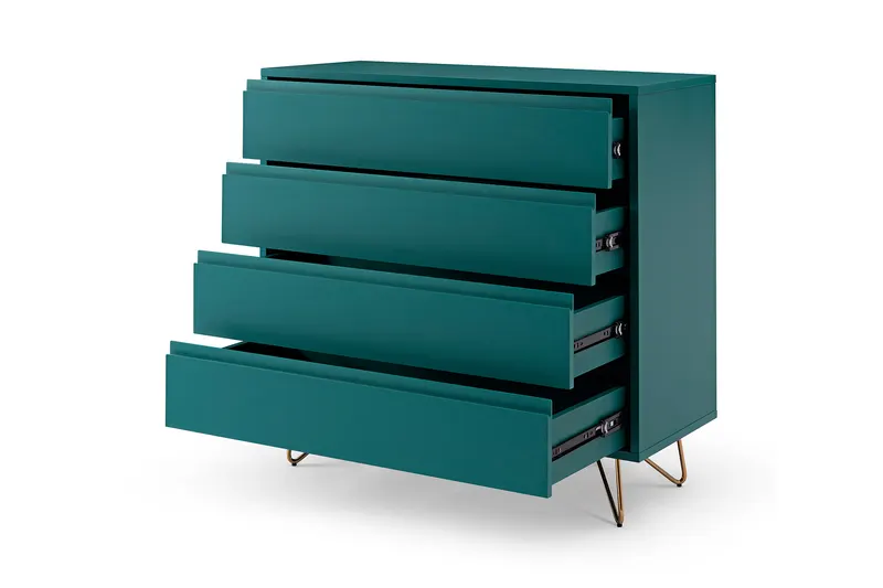 Kommode mit 4 Schubladen, blau und goldfarben, Ansicht 3