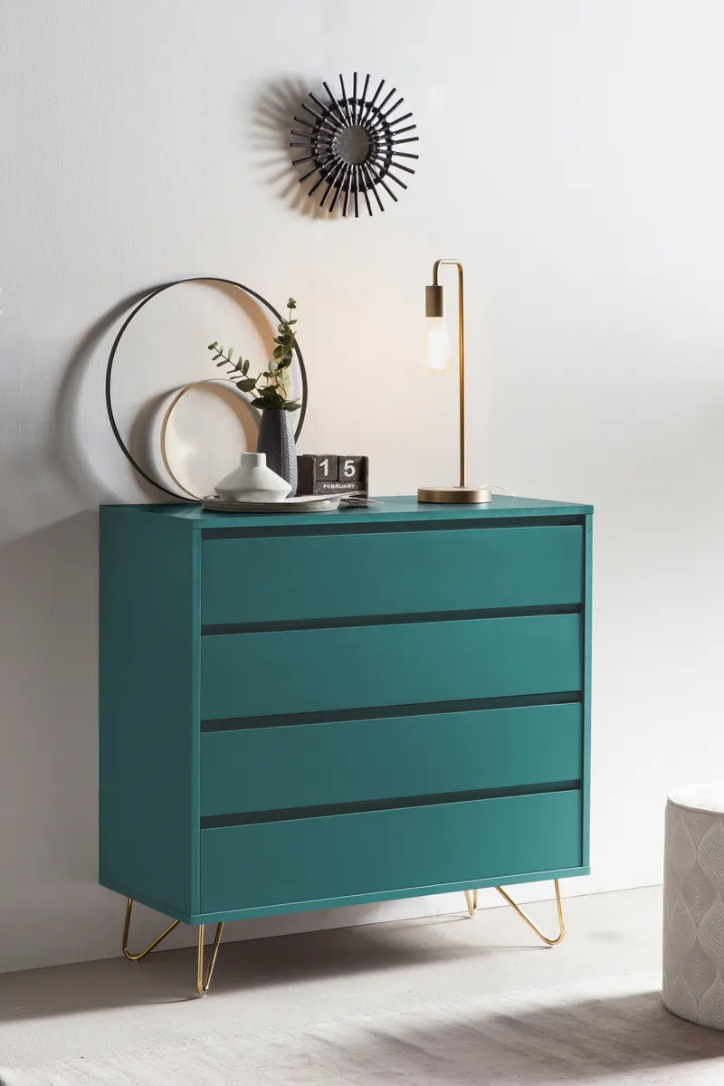 Kommode mit 4 Schubladen, blau und goldfarben, Ansicht 6