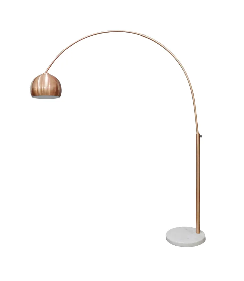 Big Deal Bogenlampe mit Marmorfuß, Kupfer/Weiß