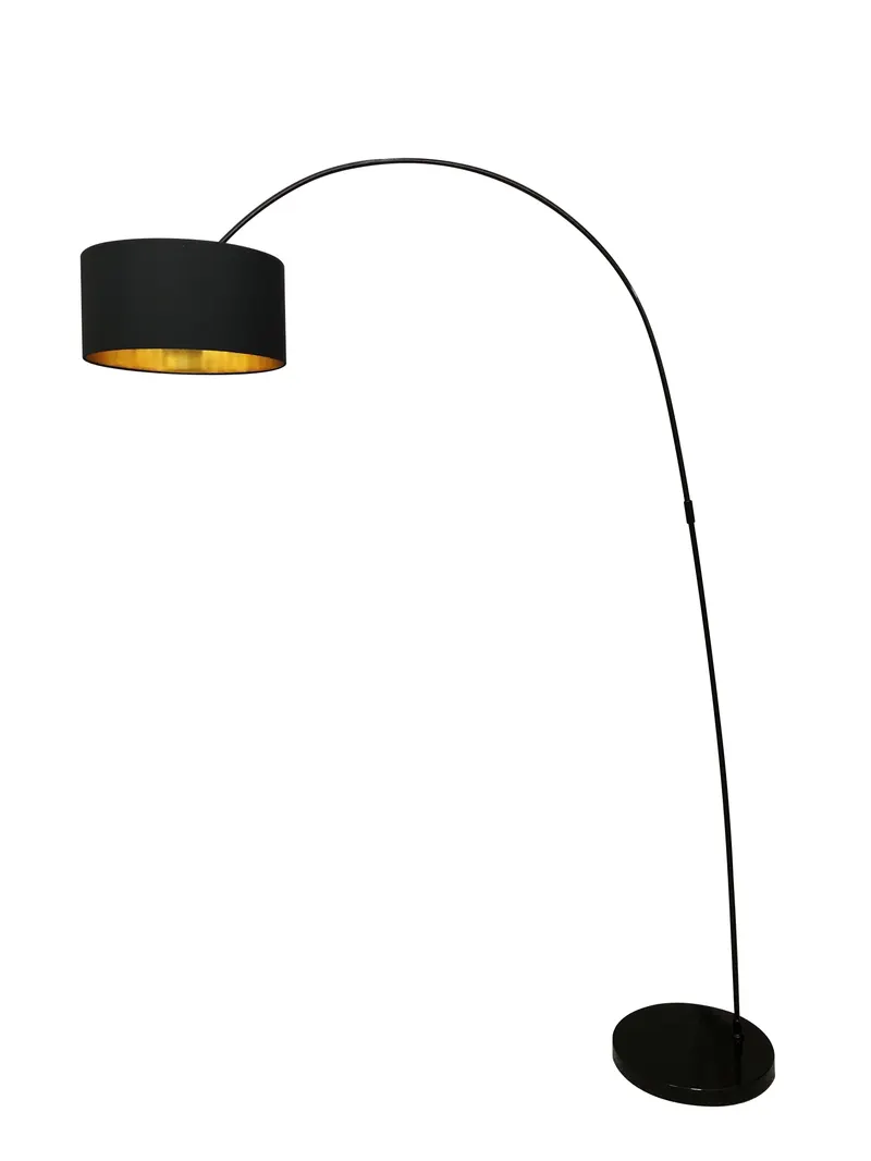 Two Toned Bogenlampe mit Stoffschirm, Weiß/Gold