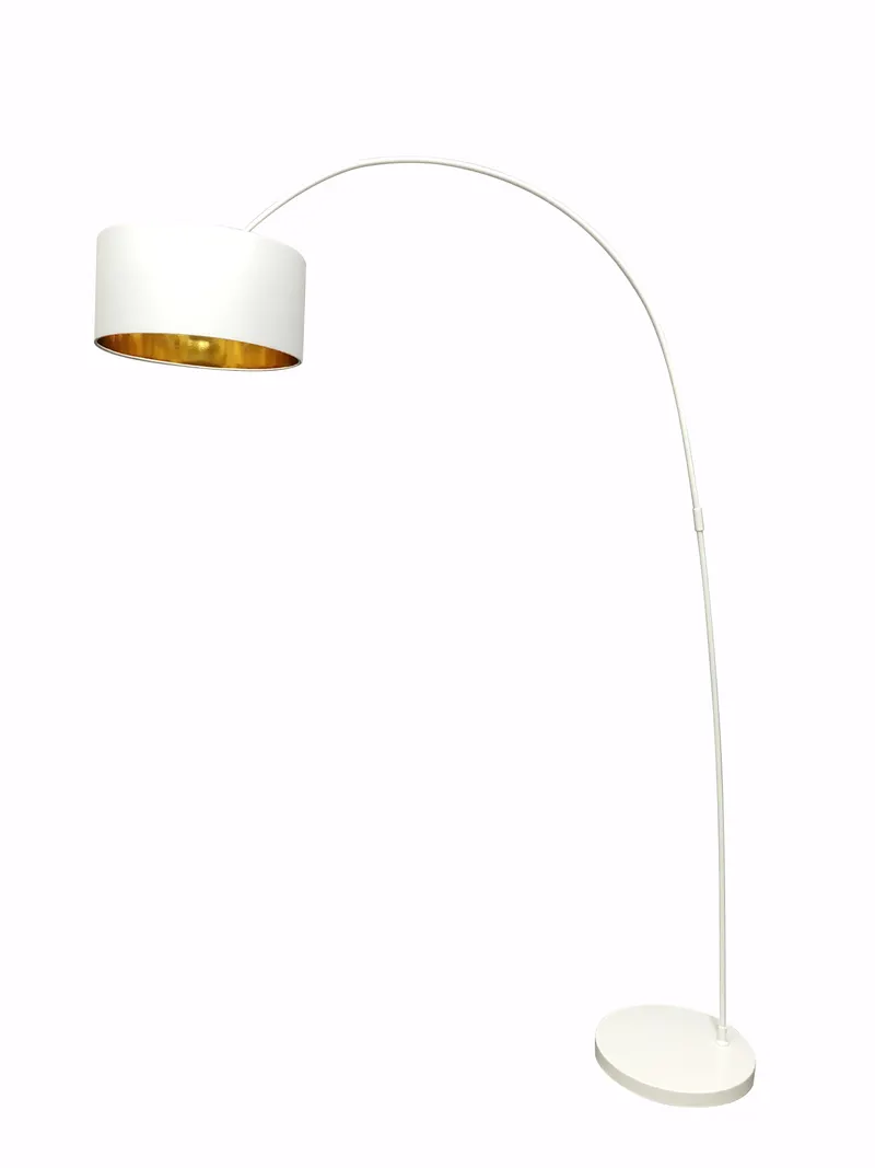 Bogenlampe mit weißem Stoffschirm