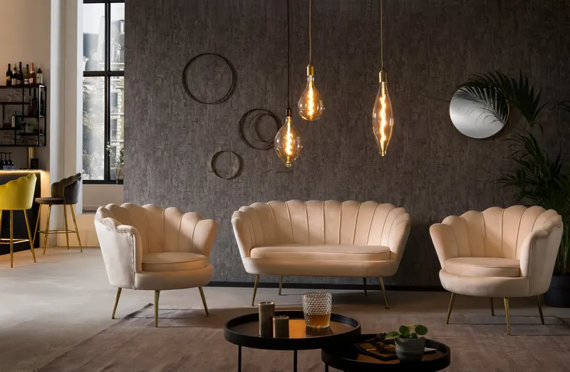 Muschelsessel aus Samt Beige, Ansicht 5