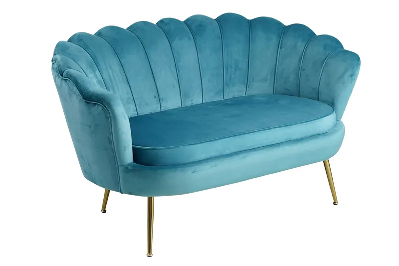 Arielle Muschelsofa aus Samt, Blau/Gold