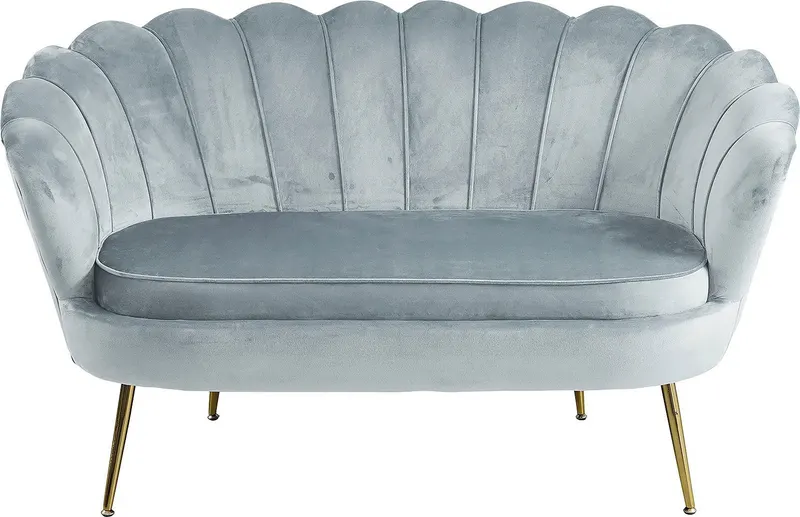 Muschelsofa aus Samt Hellgrau, Ansicht 1