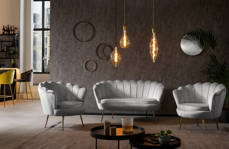 Muschelsofa aus Samt Hellgrau, Ansicht 2