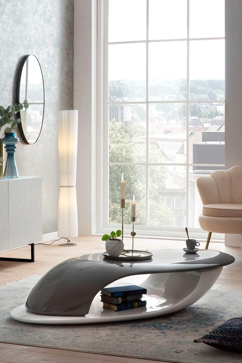 Couchtisch aus Fiberglas, Grau und Weiß, Ansicht 2