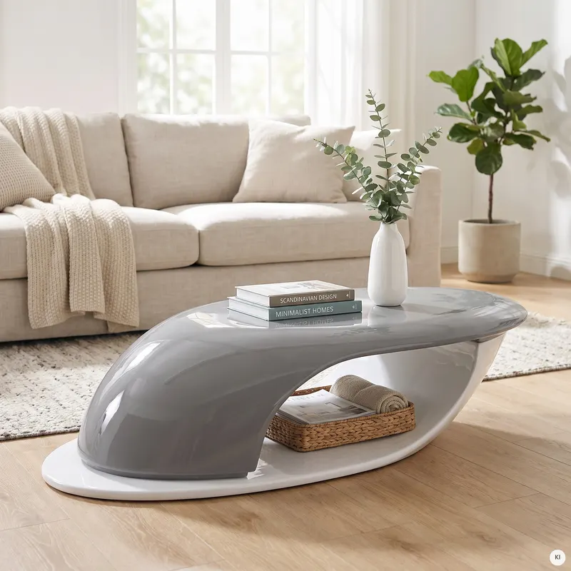 Couchtisch aus Fiberglas, Grau und Weiß, Ansicht 3