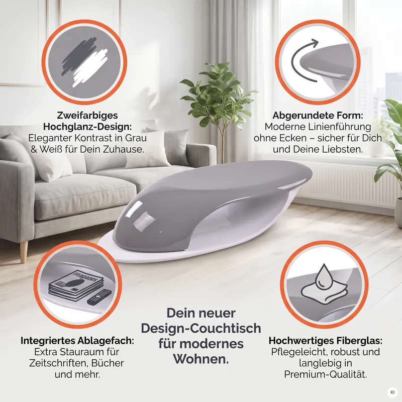 Couchtisch aus Fiberglas, Grau und Weiß, Ansicht 4