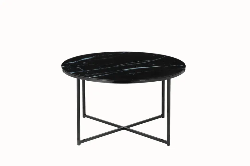 Couchtisch Ø 80 cm mit Glasplatte in Marmoroptik, Ansicht 1