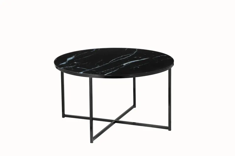 Couchtisch Ø 80 cm mit Glasplatte in Marmoroptik, Ansicht 2
