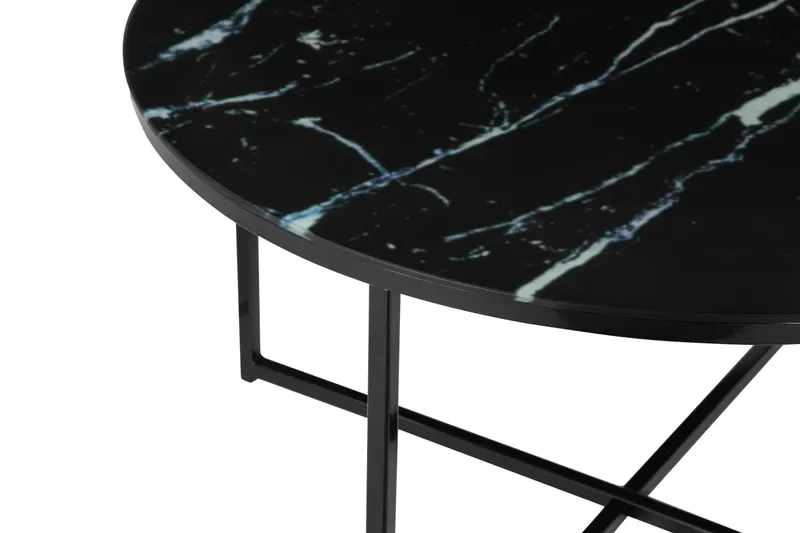 Couchtisch Ø 80 cm mit Glasplatte in Marmoroptik, Ansicht 3