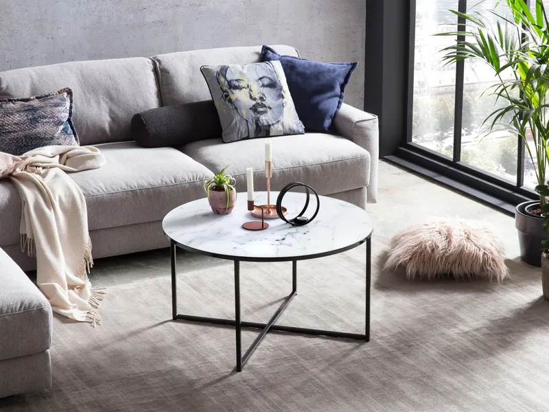 Couchtisch Ø 80 cm mit weißer Marmoroptik, Ansicht 5